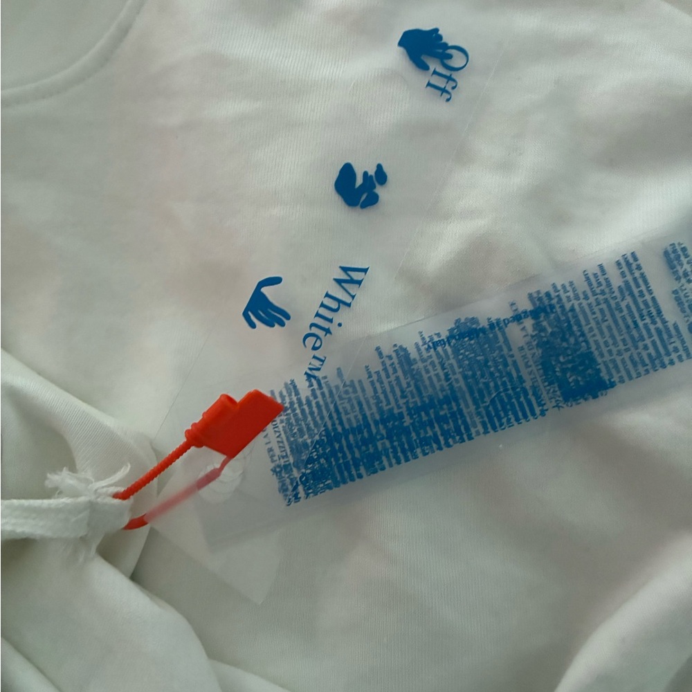 Off-White White hoodie with Blue Print and Orange Tag